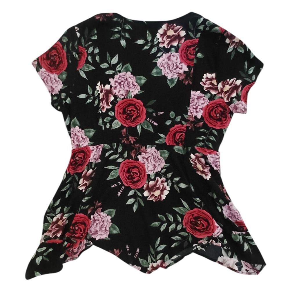 torrid Babydoll Stretch Challis Hanky Hem Top Floral Black Red Pink Size M/10
